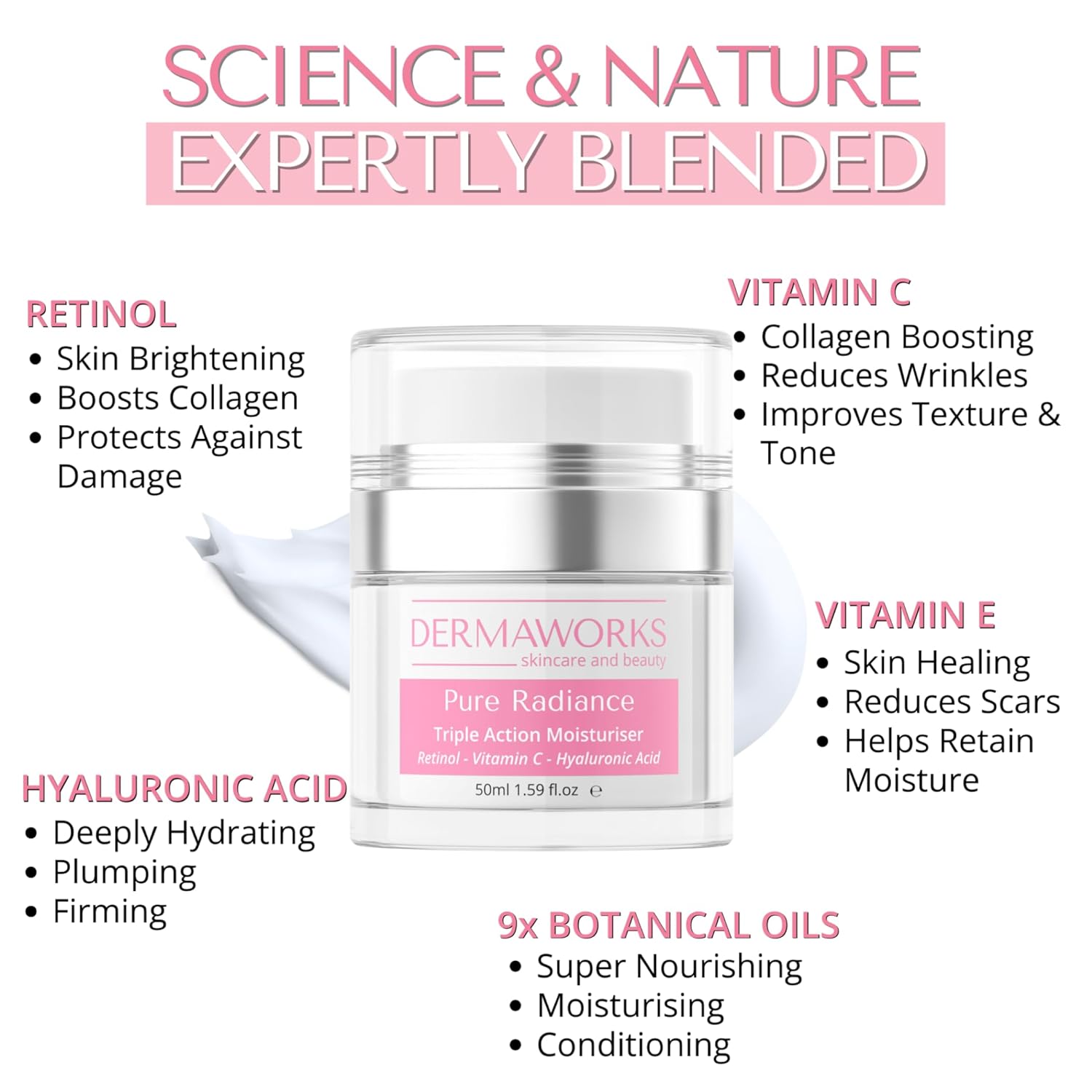Dermaworks PURE RADIANCE Moisturizer face cream - Day Cream and Night Cream for Woman Anti Aging - Face Moisturizer for Women - Facial Moisturiser with Vitamin C, Retinol & Hyaluronic Acid