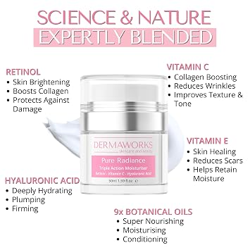 FACE MOISTURIZER for Women - PURE RADIANCE Hydrating Day & Night Face Cream - Vitamin C Retinol Hyaluronic Acid - Anti Aging Firming Moisturizer for All Skin Types DERMAWORKS