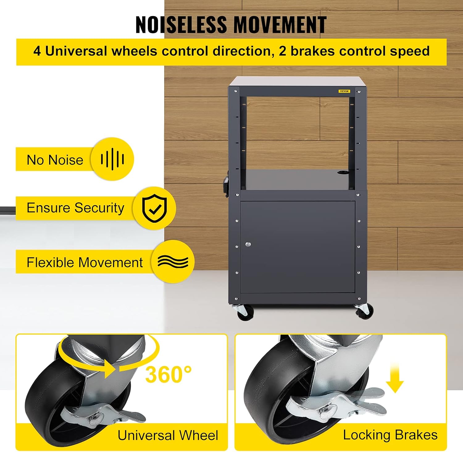 VEVOR AV Cart, 26-41" Height Media Cart with Power Strip, 25 x 18" Presentation Cart with Locking Cabinet, 4 Rolling Casters and 2 Locking Brakes, 150 lbs Heavy-Duty AV Cart Fit for Office and School : Office Products