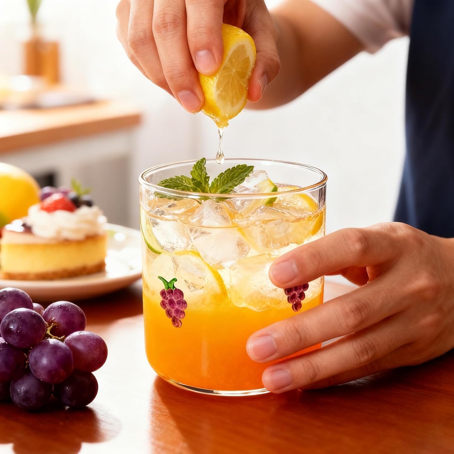 Grape Icon Juice Glasses, Aesthetic Glass Juice Cups 14 oz Cocktail Glasses Drinking Glass Old Fashioned Iconic Glasses for Women Sister Friend Party - Image 7