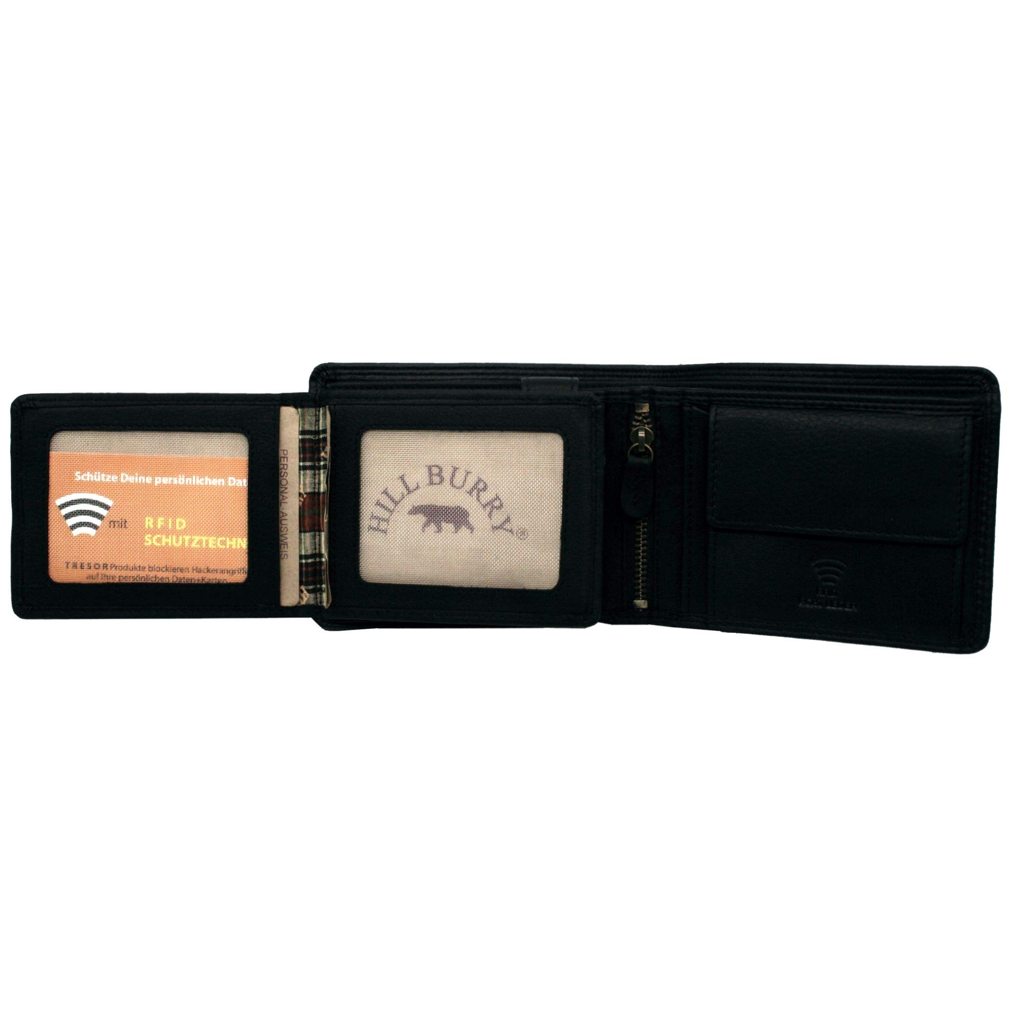 Cartera de piel para hombre y hombre, con protección RFID, con compartimento para monedas y relieve, monedero de piel auténtica (marrón vertical, moto, Harley Davidson), Negro , Querformat
