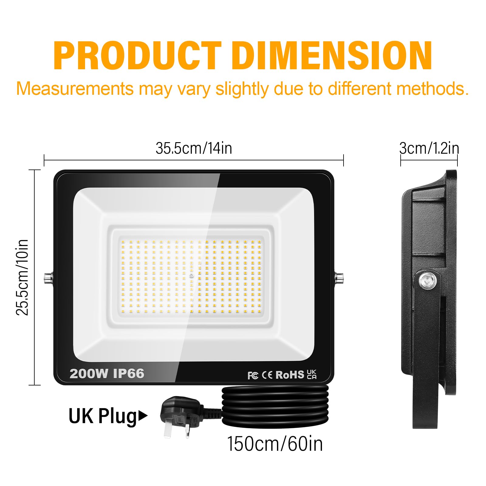 PICAA 200W LED Flood Light, IP66 Waterproof Super Bright 20000LM Security Light - Image 2