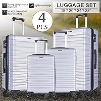 Vista 7 de Juego de equipaje de 4 piezas juegos de equipaje ABS rígido con bloqueo TSA con ruedas giratorias de viaje plateado