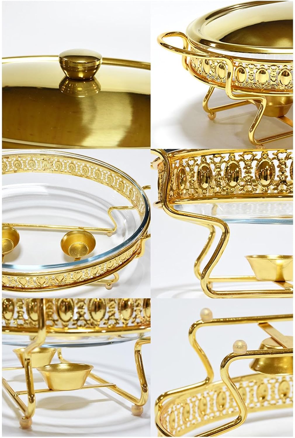 Chafing Dish Buffet Set, Round Stainless Steel Buffet Servers and Warmers with Water Pan,Fuel Holder and Lid for Weddings Party,Silver-1.5L (Gold 3L)