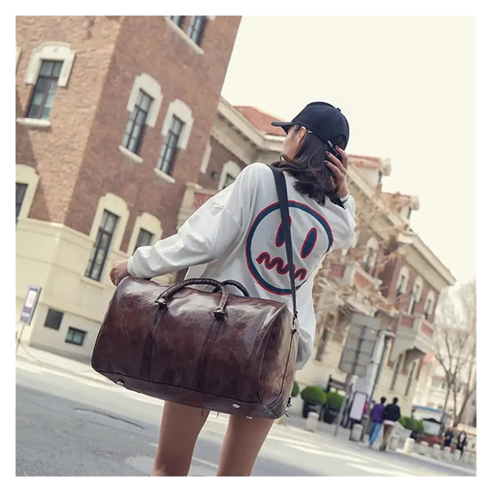 Borsa da viaggio in pelle, grande borsone, indipendente, borsa fitness, a mano, bagaglio, a tracolla, valigia lavoro for donna e uomo Per viaggiare o per il fitness(Brown)