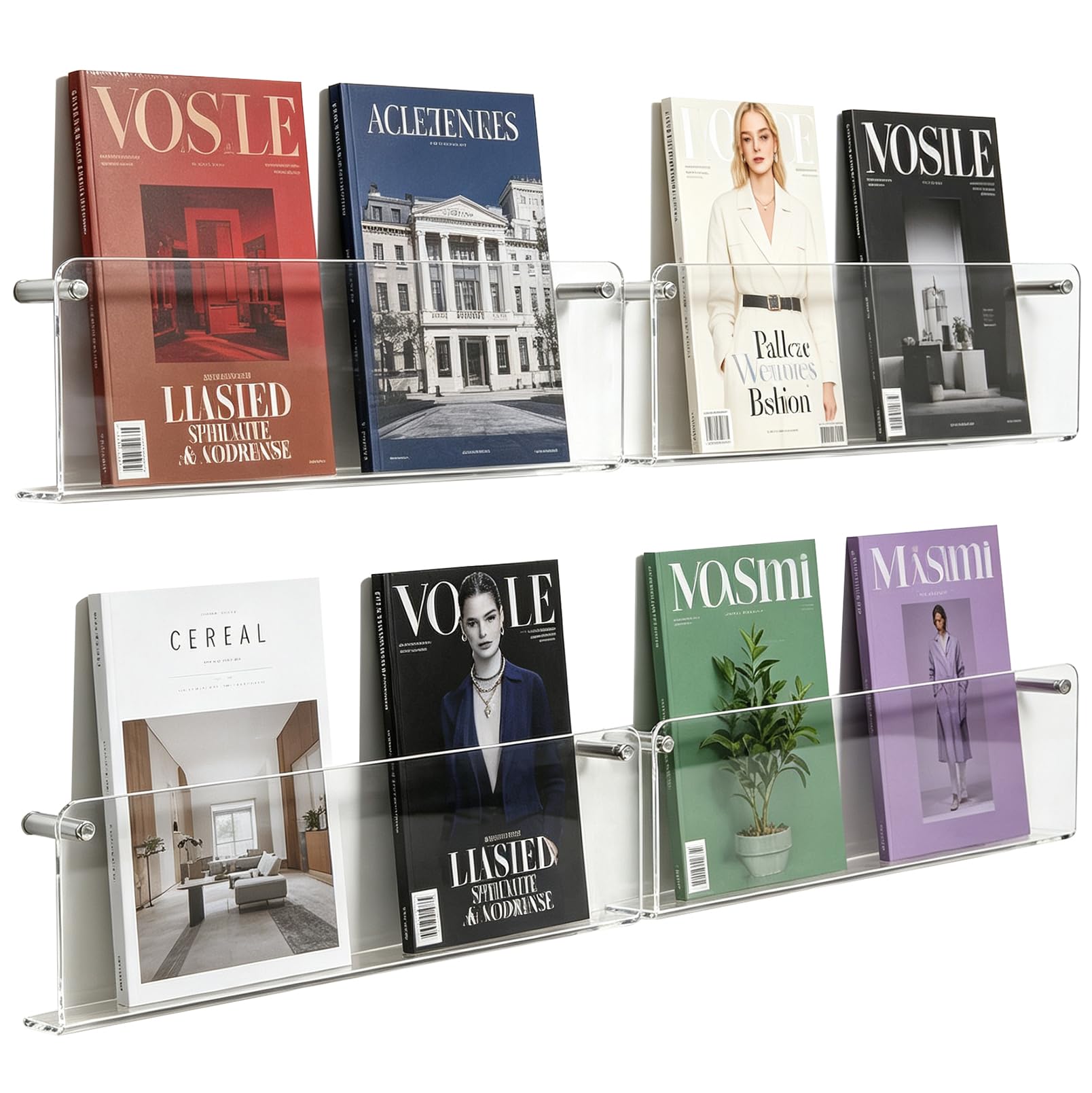 Vehiwell 4 Pack Clear Acrylic Magazine Holder, Wall Mount Hanging Bookshelf