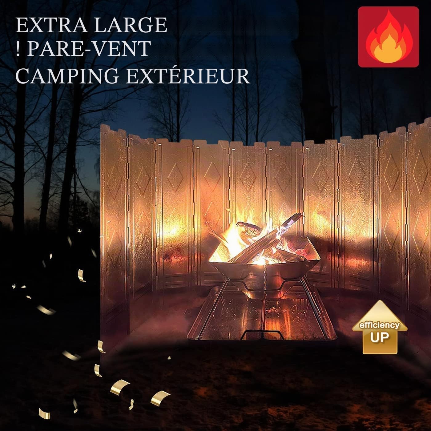 150cm Super gros, Pare-Vent Pliable de 10 Assiettes, Pare-Brise Pliable Extérieur Camping Poêle Vent Bouclier Plaque