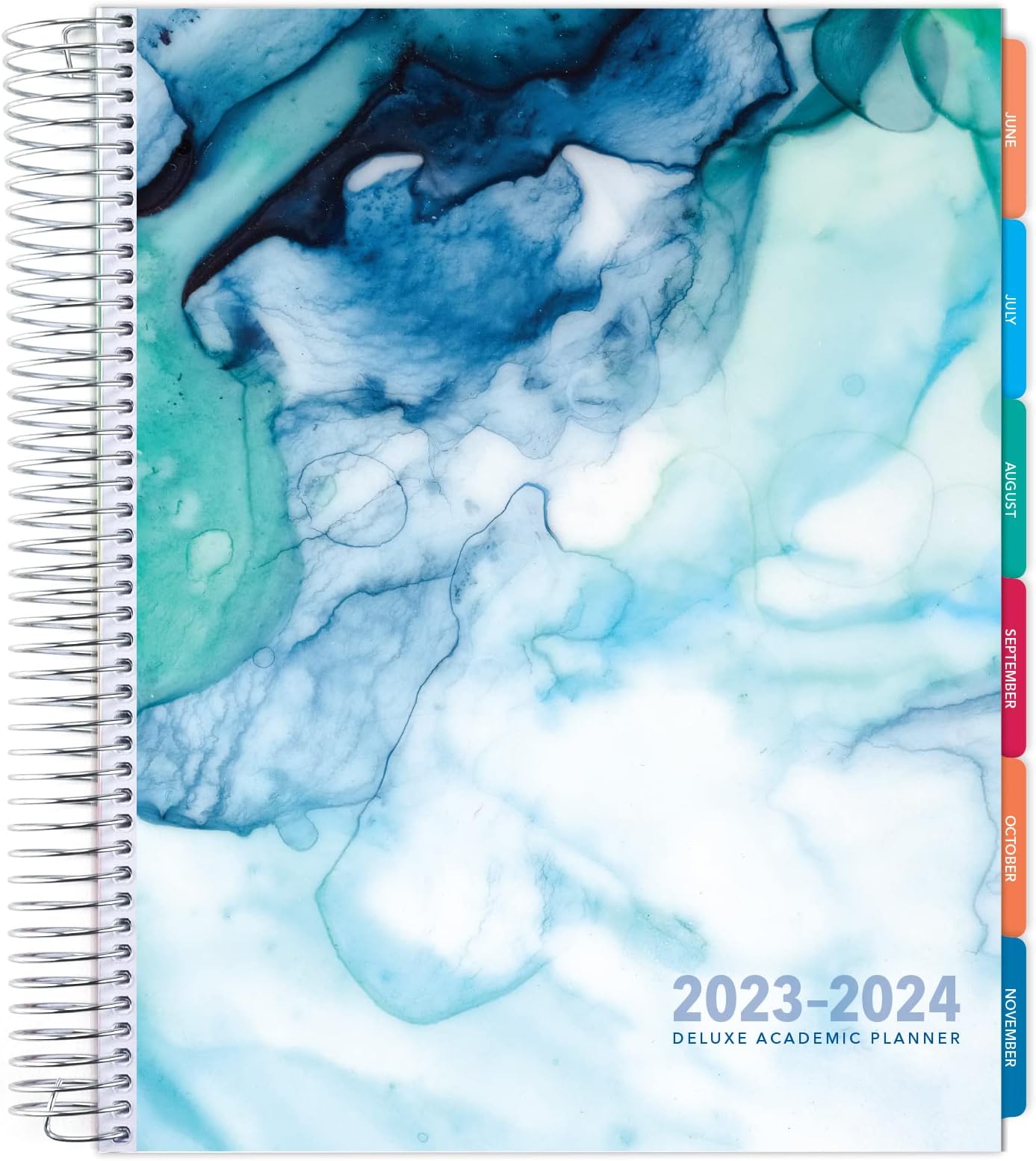 Global Printed Products Deluxe Academic 2023-2024 Planner: 8.5"x11" Includes Page Tabs, Bookmark, Planning Stickers, Pocket Folder Daily Weekly Monthly Planner Yearly Agenda (Seaside Watercolors)
