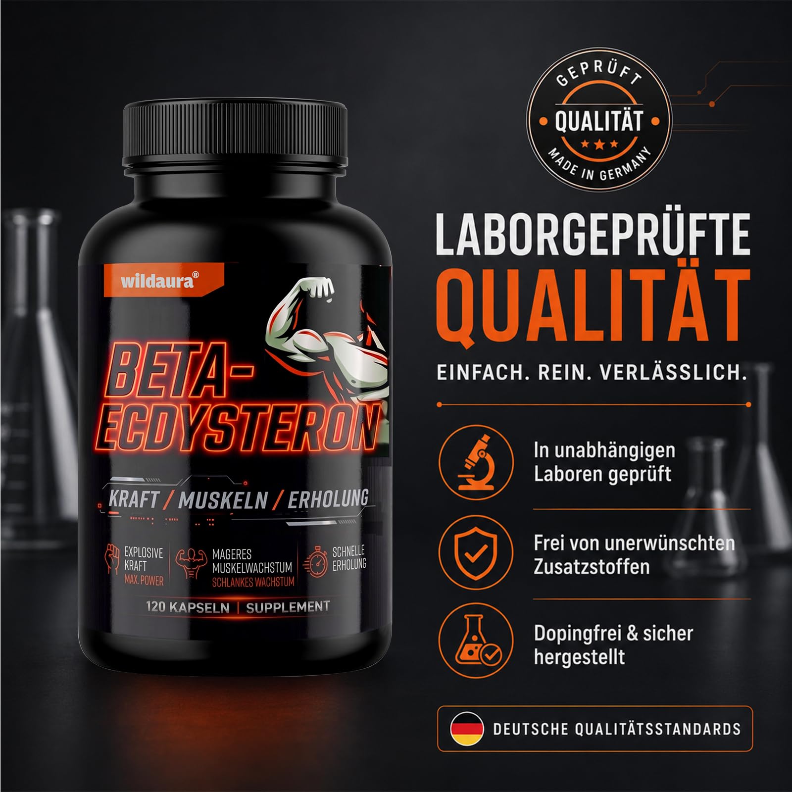 Beta Ecdysteron, 1200mg Hohe Reinheit Ecdysterone Supplement für Muskelaufbau, Fitness & Kraftsport, 120 Vegane Kapseln