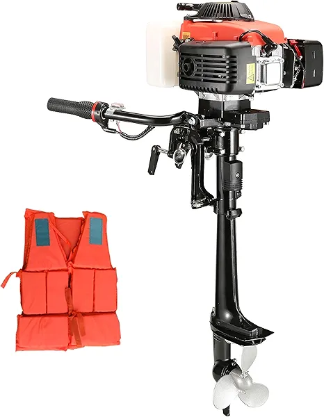 CUKUSIN 4 Stroke Outboard Motor 4 hp Outboard Boat Motors for Inflatable, Kayak, Dinghy, Canoe Small Boat, With Strong Short Shaft, Life Jacket and Manual Reverse