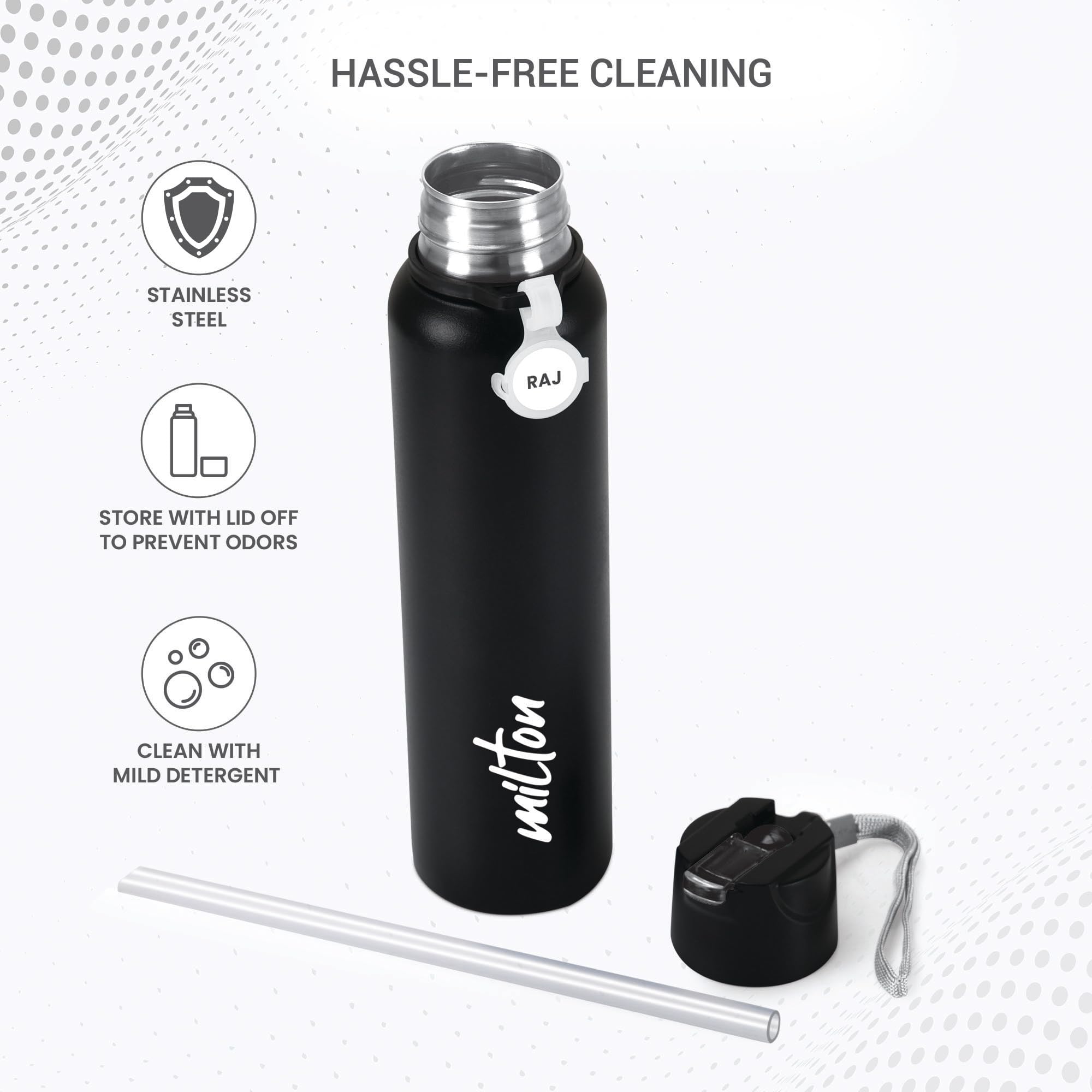 MILTON Sipstar 1000 Stainless Steel Sipper Water Bottle 875 ml, Single Walled, ISI Certified I Leak Proof Lid, Rust Proof I For School, Office, Gym I Black — Amazon image 3