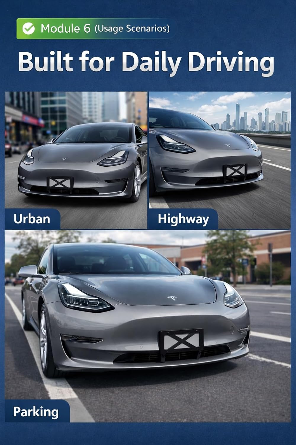 No Drill Front License Plate Mount for Tesla Model 3 2023-2025, Premium Front License Plate Holder Bracket, Camera-Safe License Plate Frame, Secure & Scratch-Free Install【for 2023-2025 Tesla Model 3】