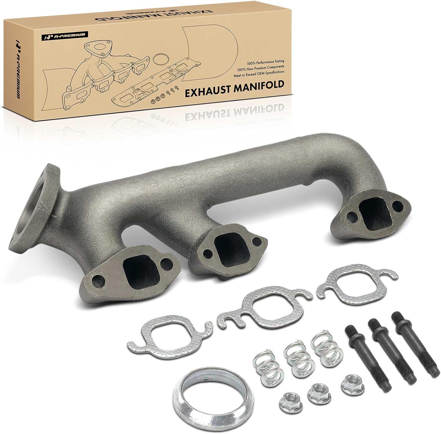 A-Premium Right Side Exhaust Manifold Kit W/Gasket & Studs & Nuts & Springs [4.3L] Compatible with Chevrolet Blazer 1995, S10, S10 Blazer & GMC Jimmy, S15, S15 Jimmy, Sonoma & Oldsmobile Bravada