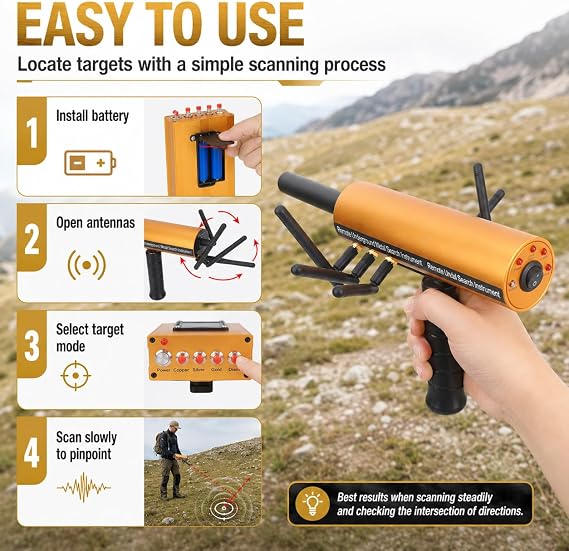 Gold Detector Underground, Ground Penetrating, AKS Metal Detector Metal Pinpointer 30m Depth 1200m Range 6 Antenna Accurate Finding Gold Detector