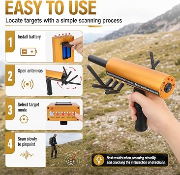Gold Detector Underground, Ground Penetrating, AKS Metal Detector Metal Pinpointer 30m Depth 1200m Range 6 Antenna Accurate Finding Gold Detector