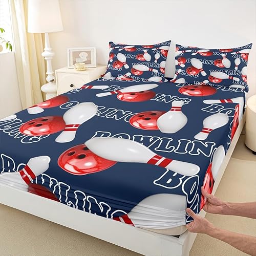 Miniatura 5 de Erosebridal Sábana bajera ajustable para fiesta de bolos, tamaño matrimonial, para niños y niñas, ropa de cama deportiva con estampado de bolos,