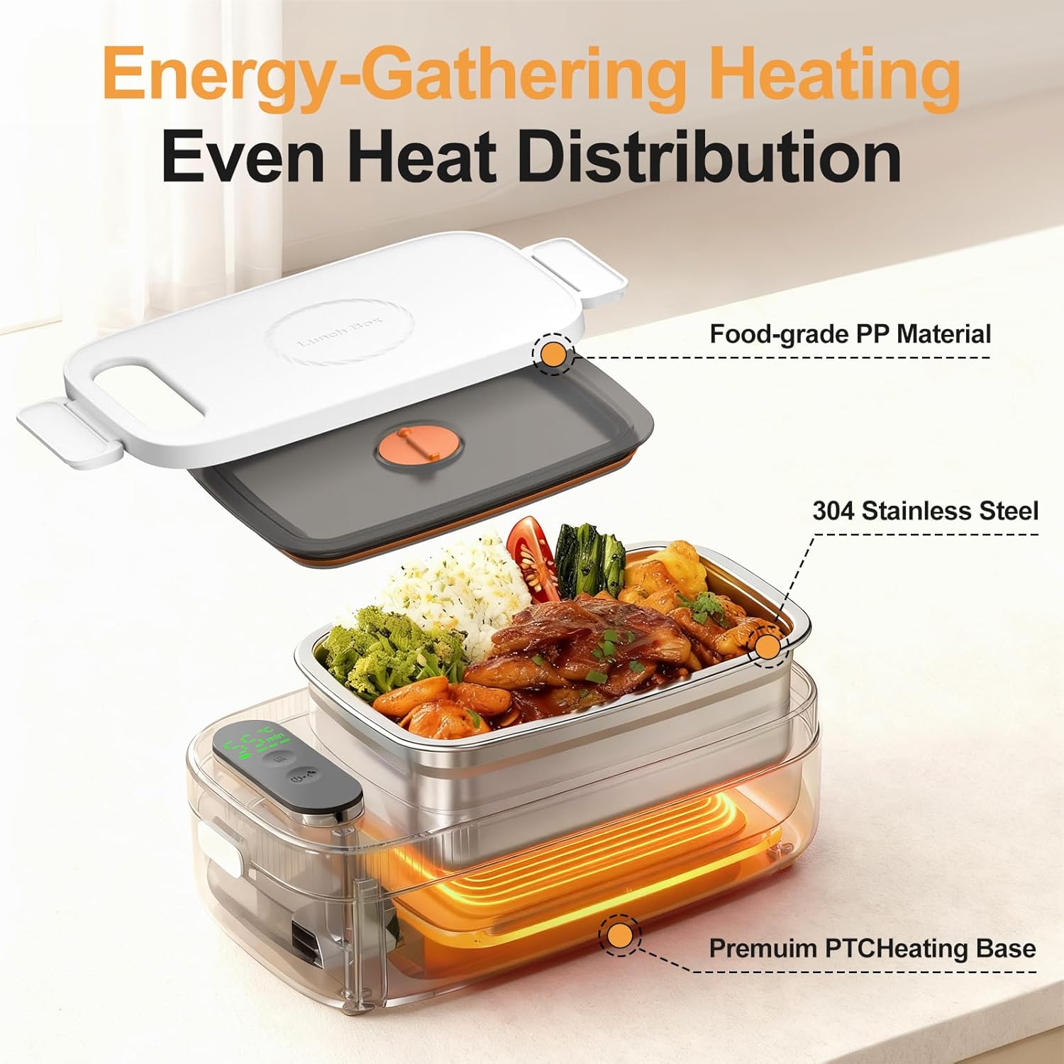 Radio Heater Lunch Box Rechargeable Portable Food Warmer with Digital Display and Keep-Warm Function 1L Large Capacity Food Warmer Ideal for Office Camping Travel