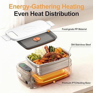 Radio Heater Lunch Box Rechargeable Portable Food Warmer with Digital Display and Keep-Warm Function 1L Large Capacity Food Warmer Ideal for Office Camping Travel