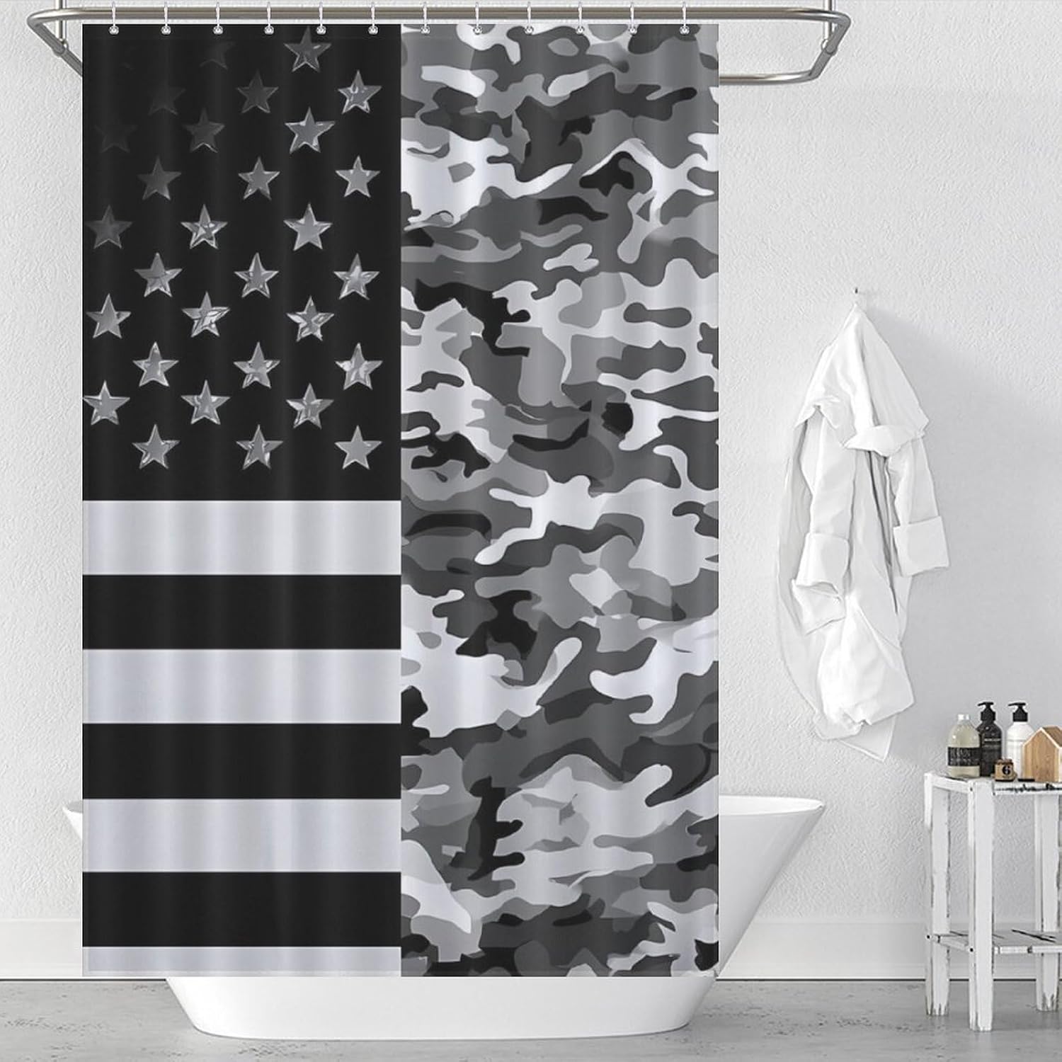 Army Green Camouflage US Flag Shower Curtain 46.85x70.87Inch（119x180cm） Polyester Bath Curtain Shower Curtains Printed Decorative