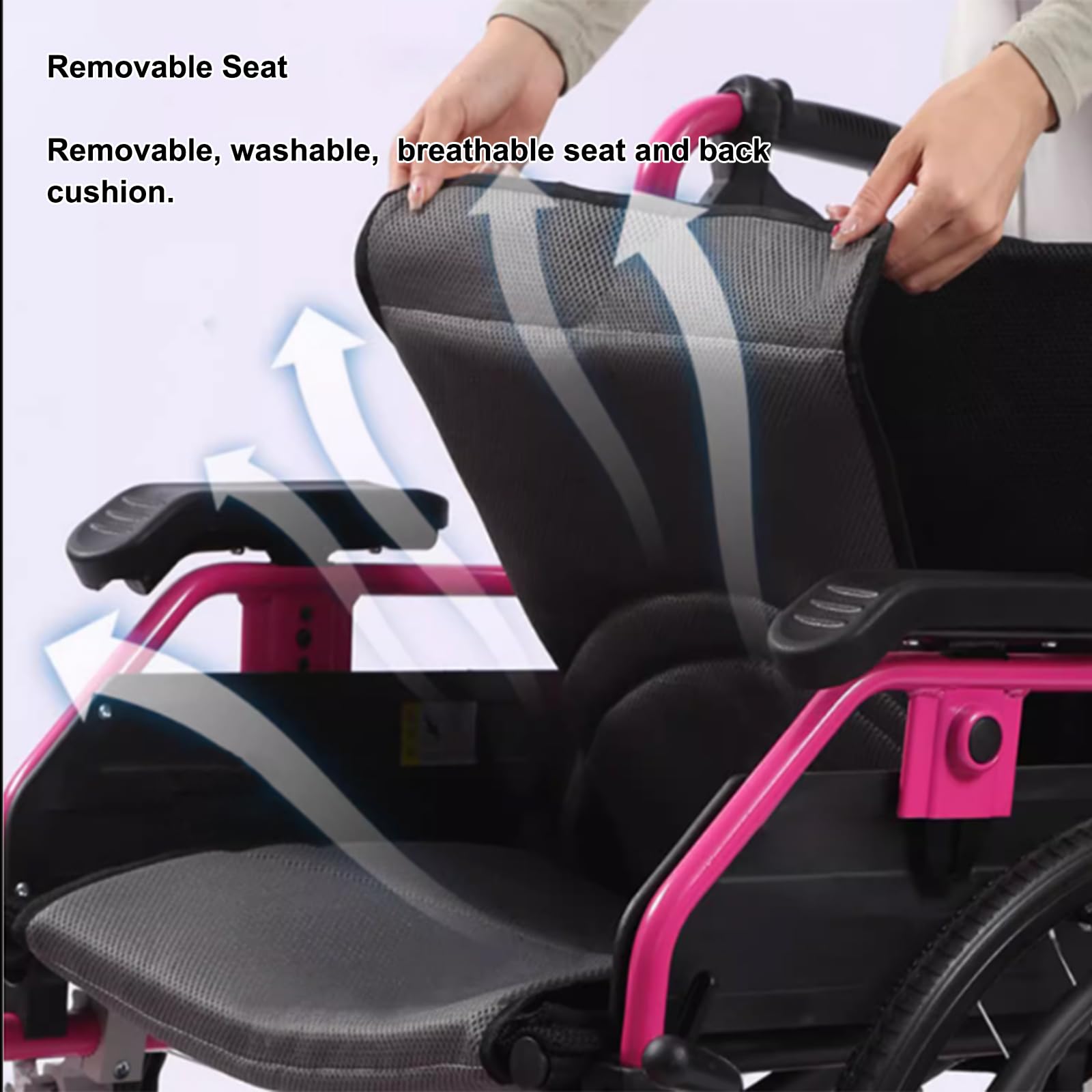 Silla de Ruedas de tránsito, Silla de ruedas aluminio plegable ligera con autopropulsión, Frenos manuales, Antivuelco(18.8" Seat Width,Pink)