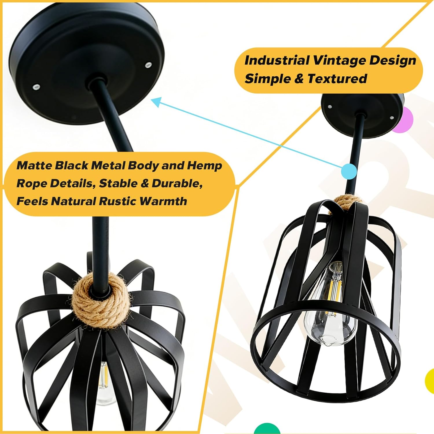 RV Pendant Lights Interior 12v Black RV Light Fixtures with LED Replacement Bulb for Camper 5th Wheel Motorhome Kitchen Island Lights Flush Mount 3W 3500K White Lighting No Switch 15 Inch, 1-Pack