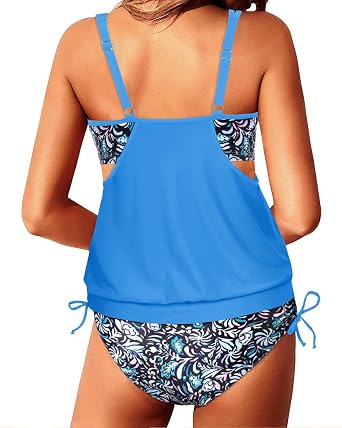 Yonique Tankini Swimsuits for Women Blouson Swim Tops with Bikini Bottoms Athletic Two Piece Bathing Suits Double Up Swimwear