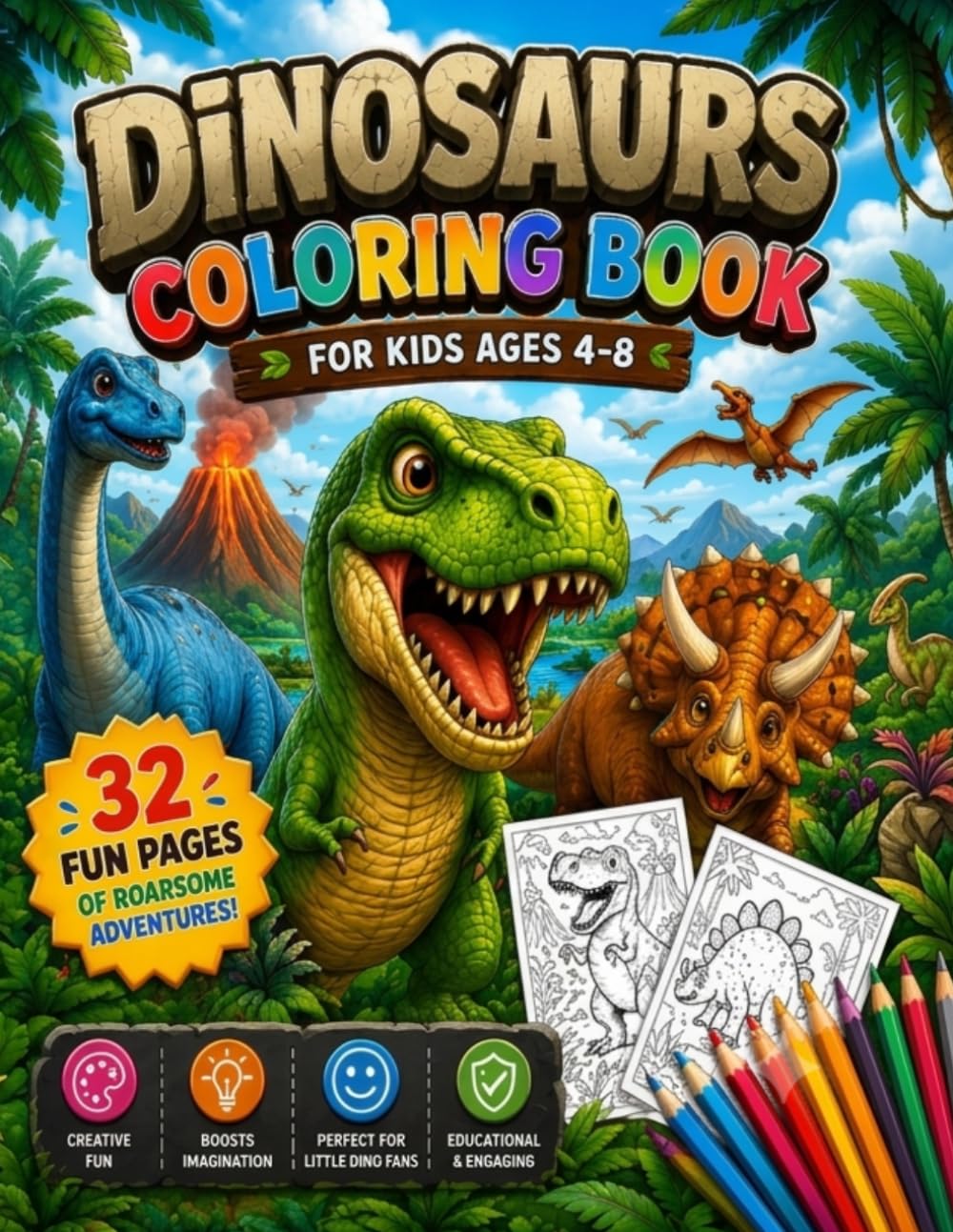 Dinosaurs Coloring Book: Dinosaur Coloring book for Kids Ages 4-8