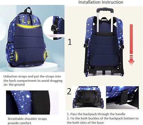 Miniatura 6 de Mochila escolar con ruedas para niños y niñas, con 6 ruedas, Estilo E 6 Ruedas Rosa, Moderno