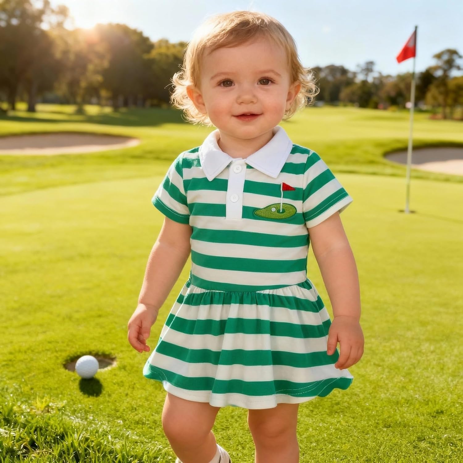 Toddler Baby Girl Golf Outfit Short Sleeve Golf/Baseball Embroidery Dress Polo A-Line Dress Sprots Summer Clothes - Image 2