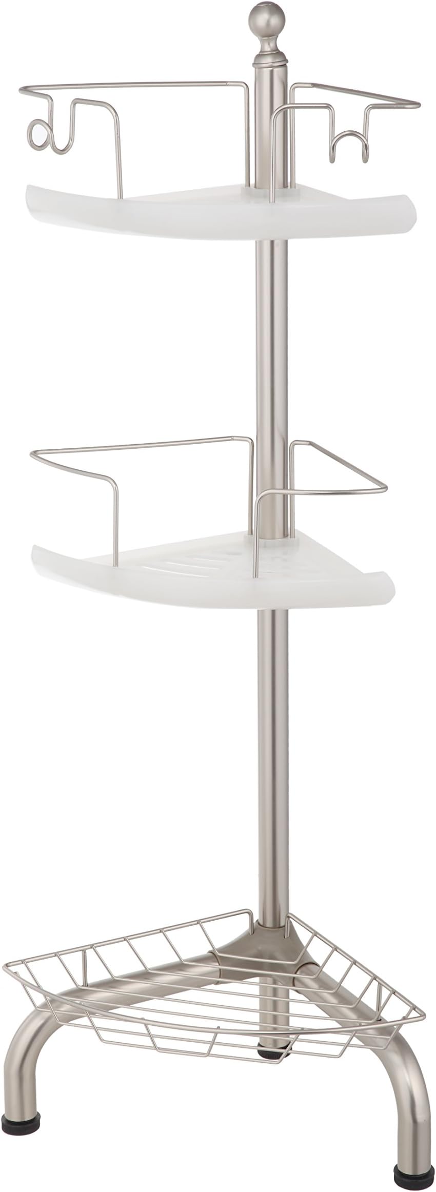 Home Zone Bathroom Shower Caddy with 3-Basket Shelves | Adjustable Standing Storage Placement with Satin Nickel Finish (Rustic Style)