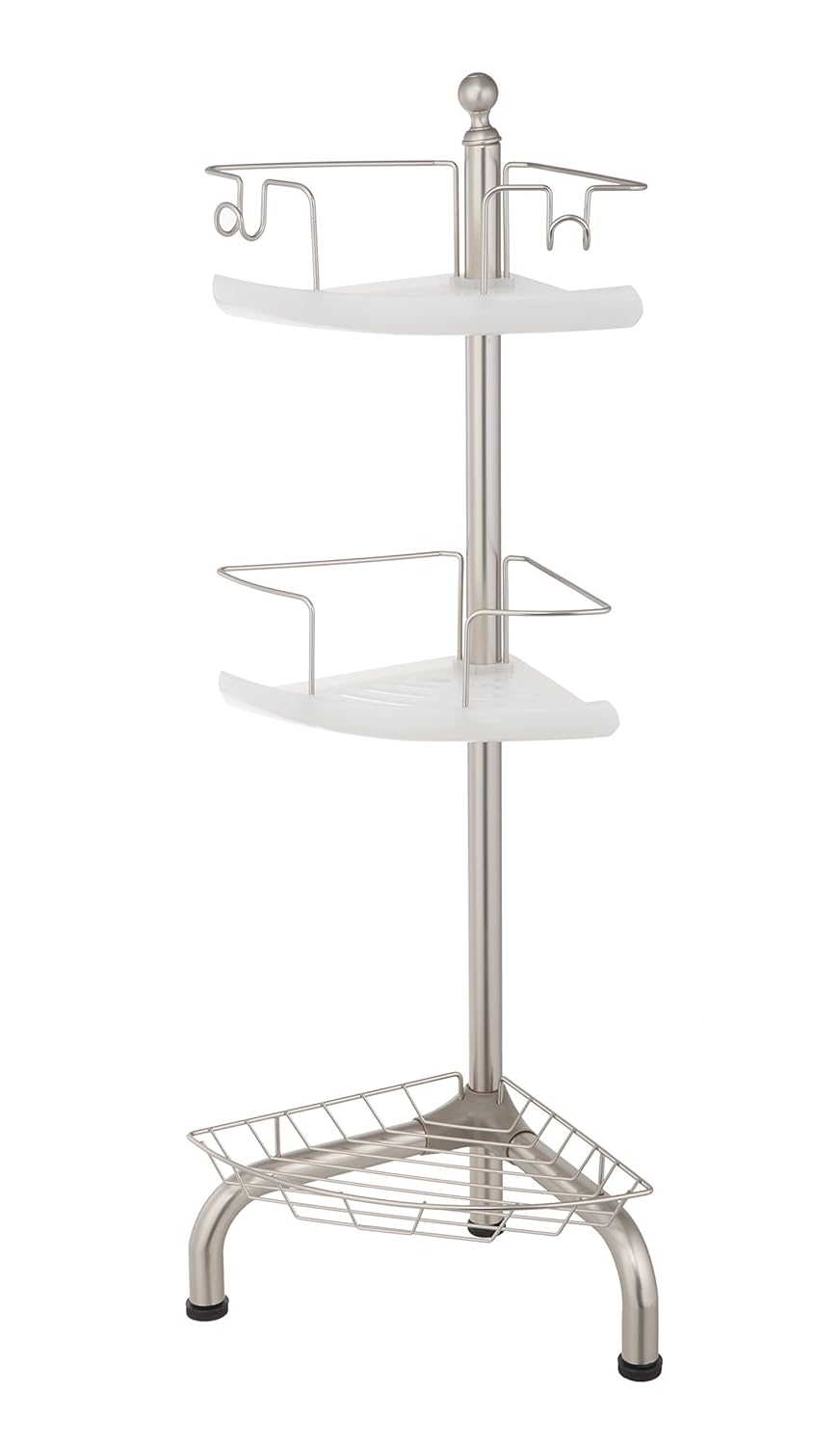 HomeZone 3 Tier Adjustable Corner Shower Caddy, Satin Nickel Finish