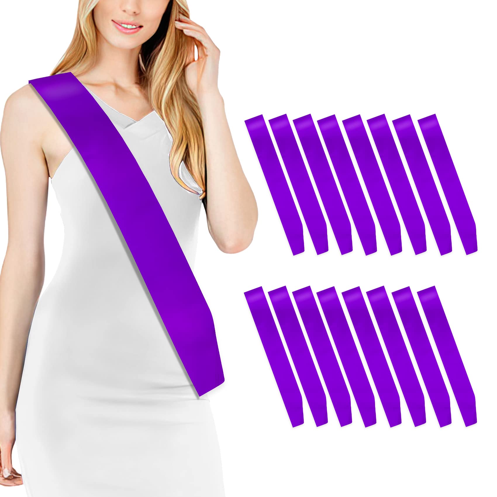 16 Pcs Satin Sash - Purple Sash for Bride, Pageants, Graduation, Hen Party, Homecoming - Plain, DIY Custom Sashes