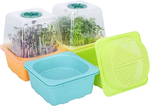 4 bandejas de cultivo Microgreen y bandeja de germinación, kit de germinación de semillas reutilizable sin BPA con cúpula de humedad de plástico
