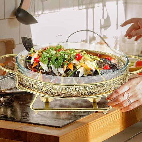 Miniatura 9 de DOITOOL Juego de platos para bufé, platos dorados para bufé, 1.5L, acero inoxidable, catering, calentadores de alimentos para fiestas, bufé,