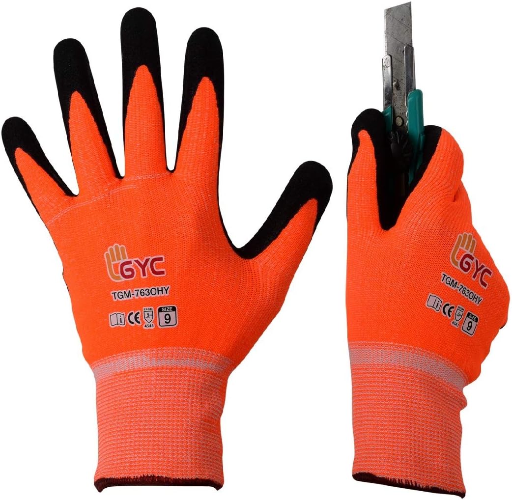 Black Friday - 60% OFF GYC Gloves, Cut Resistant Gloves - Level 5 Cut Protection, 10 Pairs Pack - Double Layers, Excellent Dexterity & Breathability, Comfortable Nitrile Micro finish (TGM-763OHY/Size 9 - LARGE)