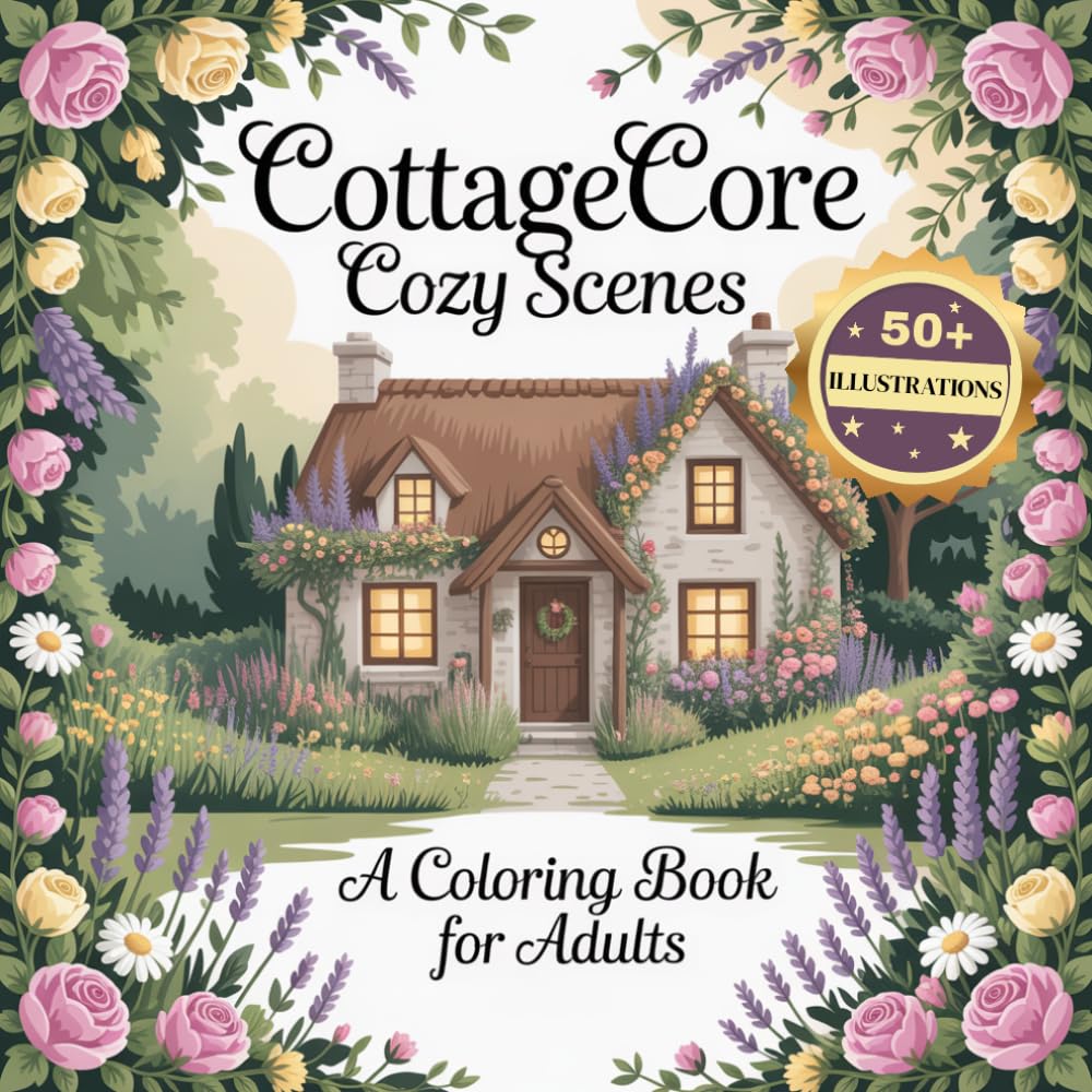 Cottagecore Coloring Book for Adults: 50+ Bold & Easy Cozy Cottage Scenes, Wildflowers & Botanical Illustrations for Stress Relief and Relaxation