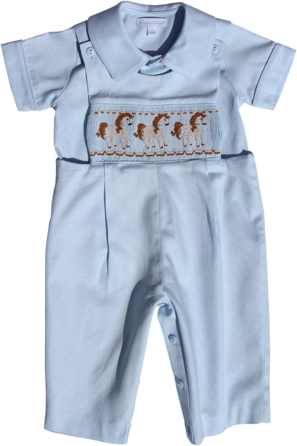 Carouselwear Baby Boy Blue Longall Overalls with Smocked Carousel Horses