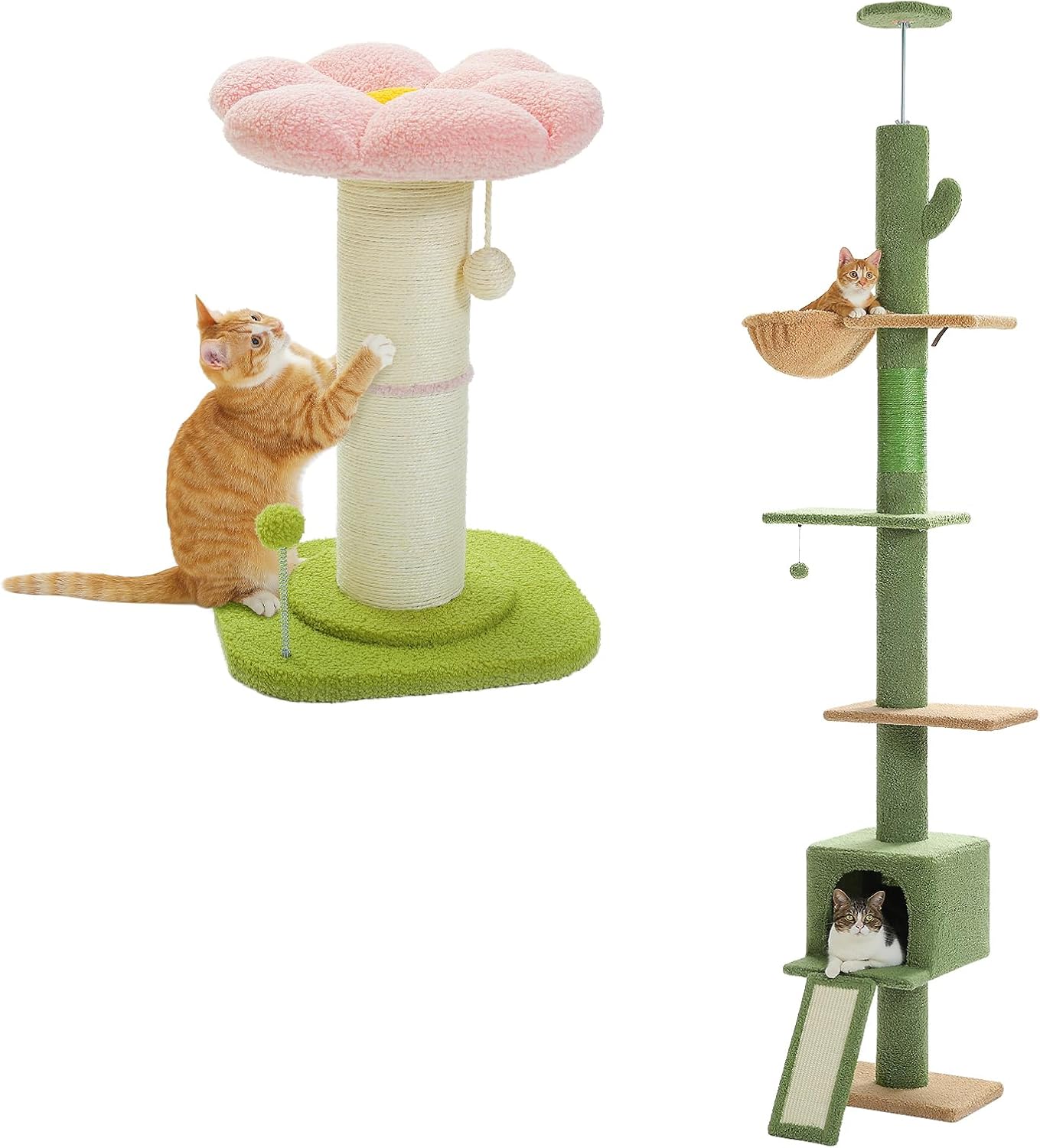 PEQULTI Cat Tree Floor to Ceiling, Green Cat Tower
