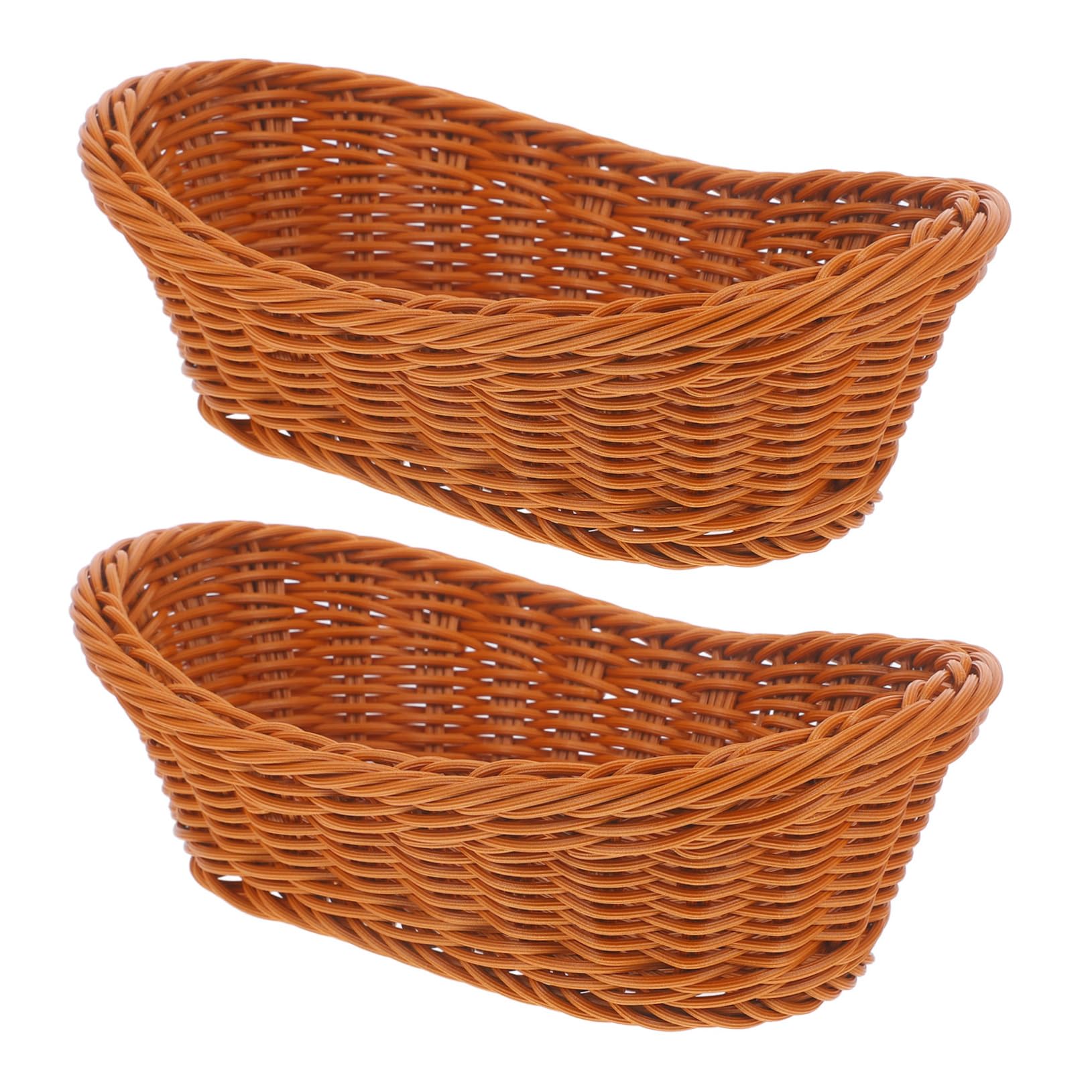 Garneck 2pcs Plastic Rattan Woven Storage Baskets Bread Baskets Kitchen Organizers for Shelves Decorative Storage