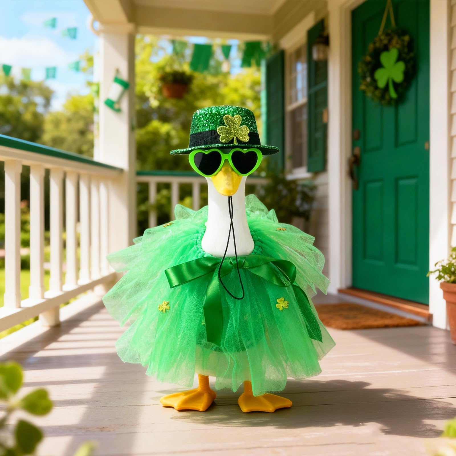 St. Patrick's Day Porch Goose Outfits Dresses Clothes for 17"/23" High Cement or Plastic Porch Goose Clothes for Yard Lawn Outdoor Garden Patio Statue Fit for Wedding, Father's Day&etc. Holiday Decor.