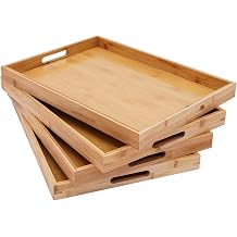 4 Pack Bamboo Serving Tray with Handles Kitchen Large Food Bamboo Tray Couch Tray Tea Decorative Serving Pallet for Dinner, Breakfast, Table Snack, 18.1131.4In