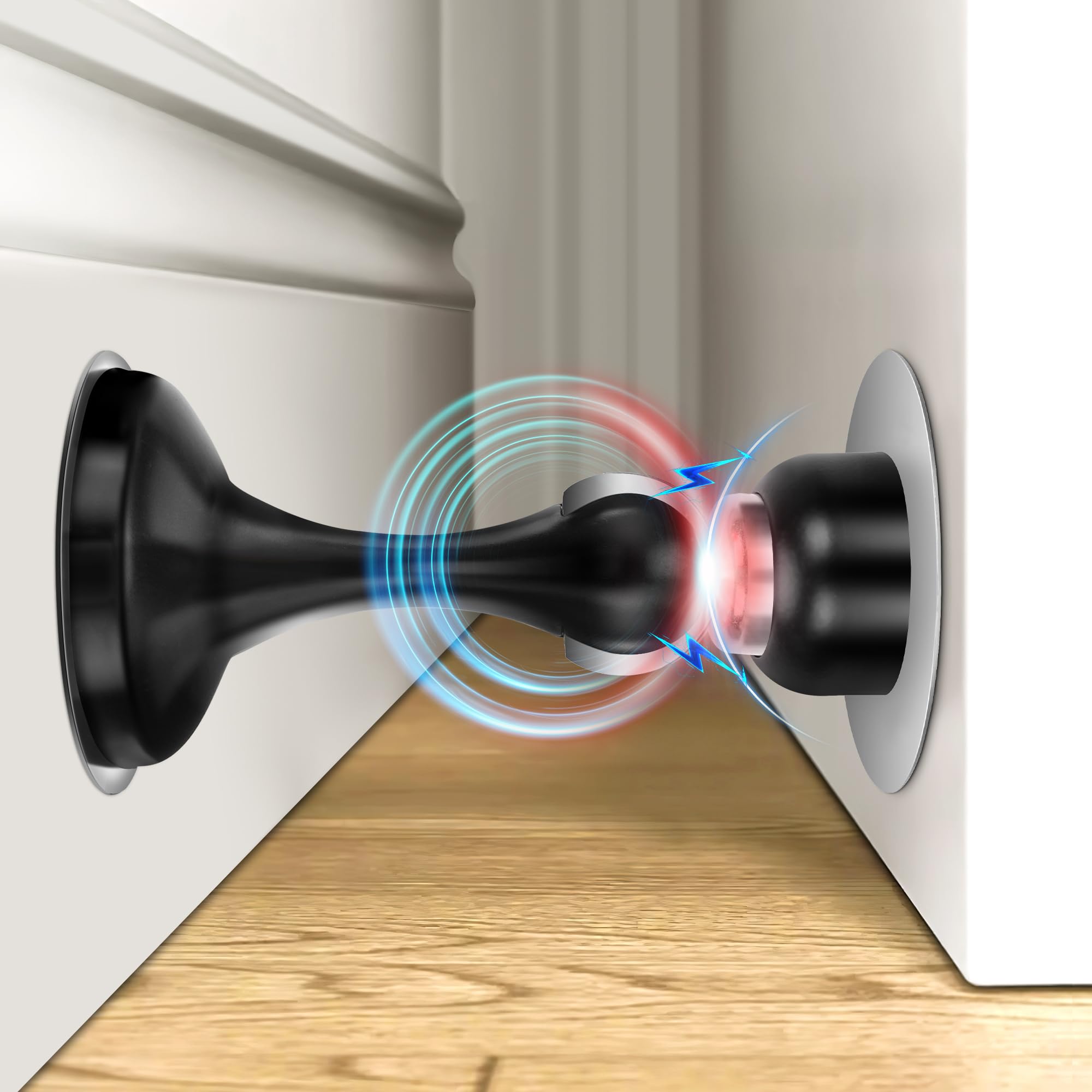 Crosize Magnetic Door Stoppers 1 Pack, Stainless Steel Door Stops for Wall and Floor Mounting, Gate Stops, No Drilling Metal Doorstops with Adhesive Tapes, Black
