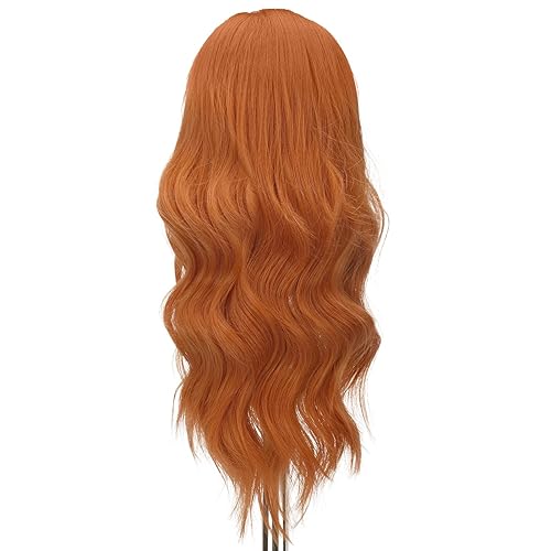 Miniatura 7 de FESHFEN Pelucas naranjas para mujer de 22 pulgadas, peluca larga ondulada completa, pelucas de partición media, peluca sintética de aspecto natural