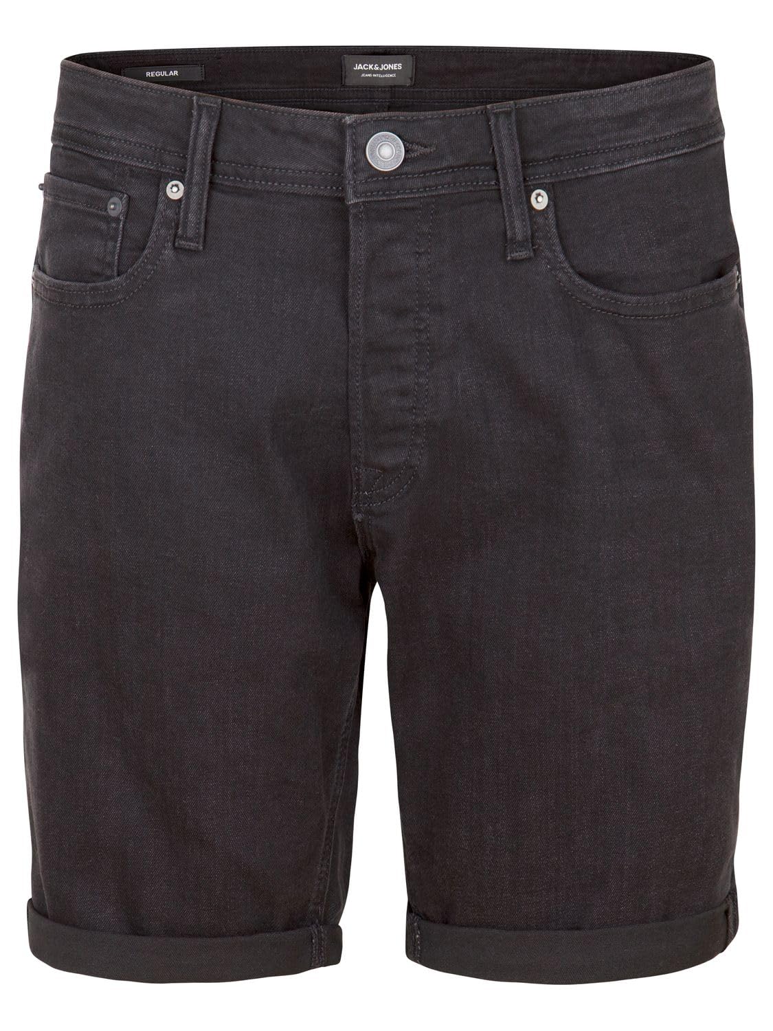 Jack & Jones JJIRICK Pantalones cortos elastizados para hombre, corte regular, bermudas de verano de tela vaquera lisa en negro o azul, tallas S, M, L, XL, XXL