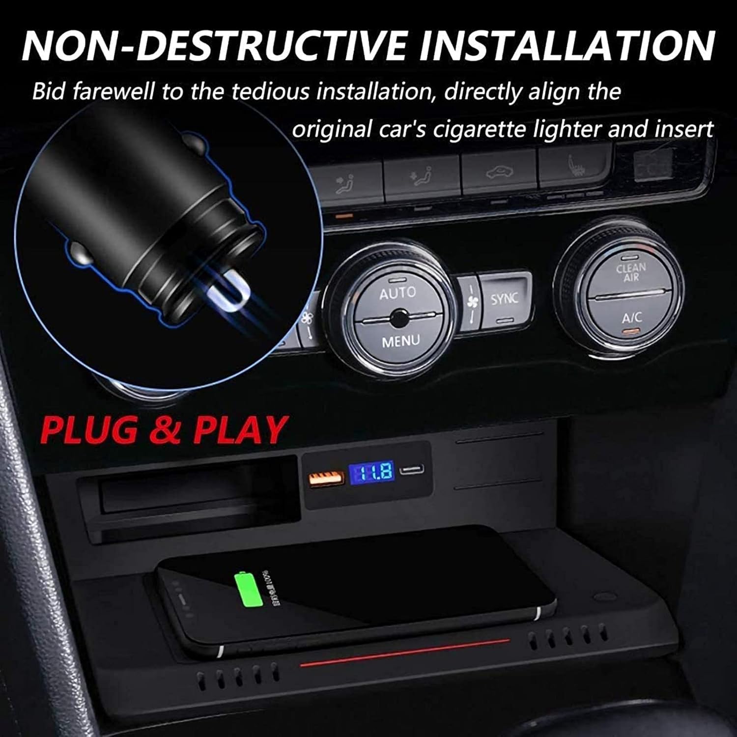 car wireless charger for v w tiguan 2018 2021center console accessories panel with qc3 0 usb and 18w pd port 15w mobile phone charging pad centre cons