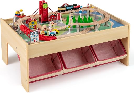 DREAMADE Table d'Activité et Circuit de Train en Bois DREAMADE (94 Pièces)