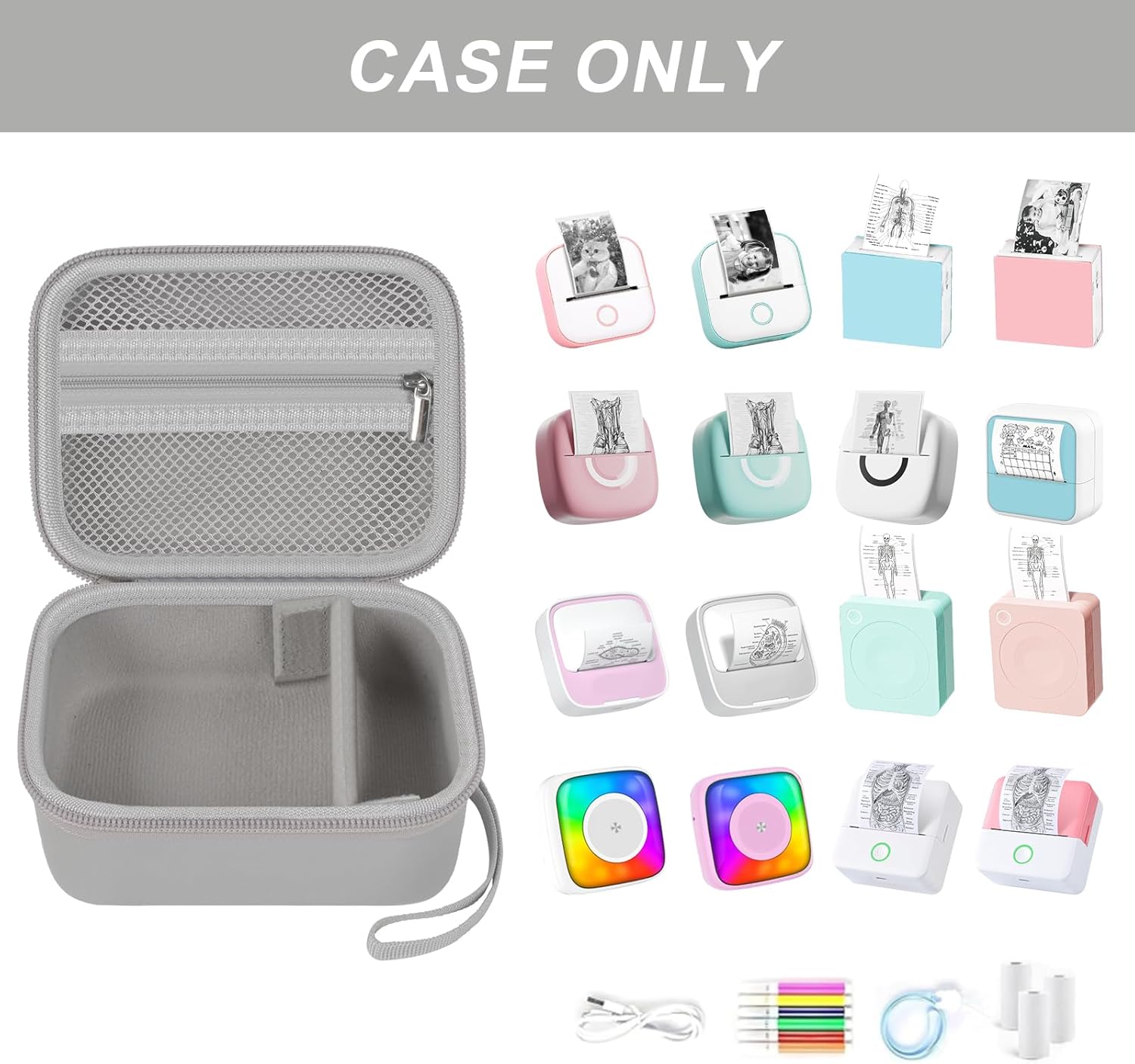 Label Maker Case for Memoking T02/ for Phomemo M02/ M02S/ M02 Pro/ Q30S/ for Nelko PM230/ for Anycash/for Ponek Mini Pocket Printer, Portable Sticker Paper Storage Holder - Box Only (Grey) - Image 2