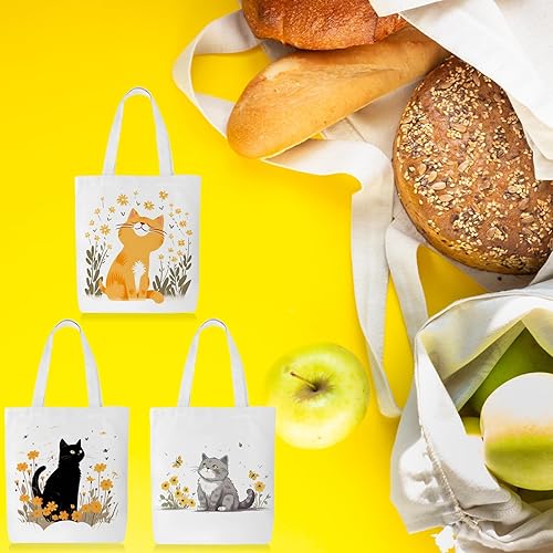 Miniatura 7 de Bonita bolsa de lona con diseño de gato  Bolsa de lona de gran tamaño de 16 x 15 pulgadas para mujer, regalos para amantes de los gatos, bolsa de