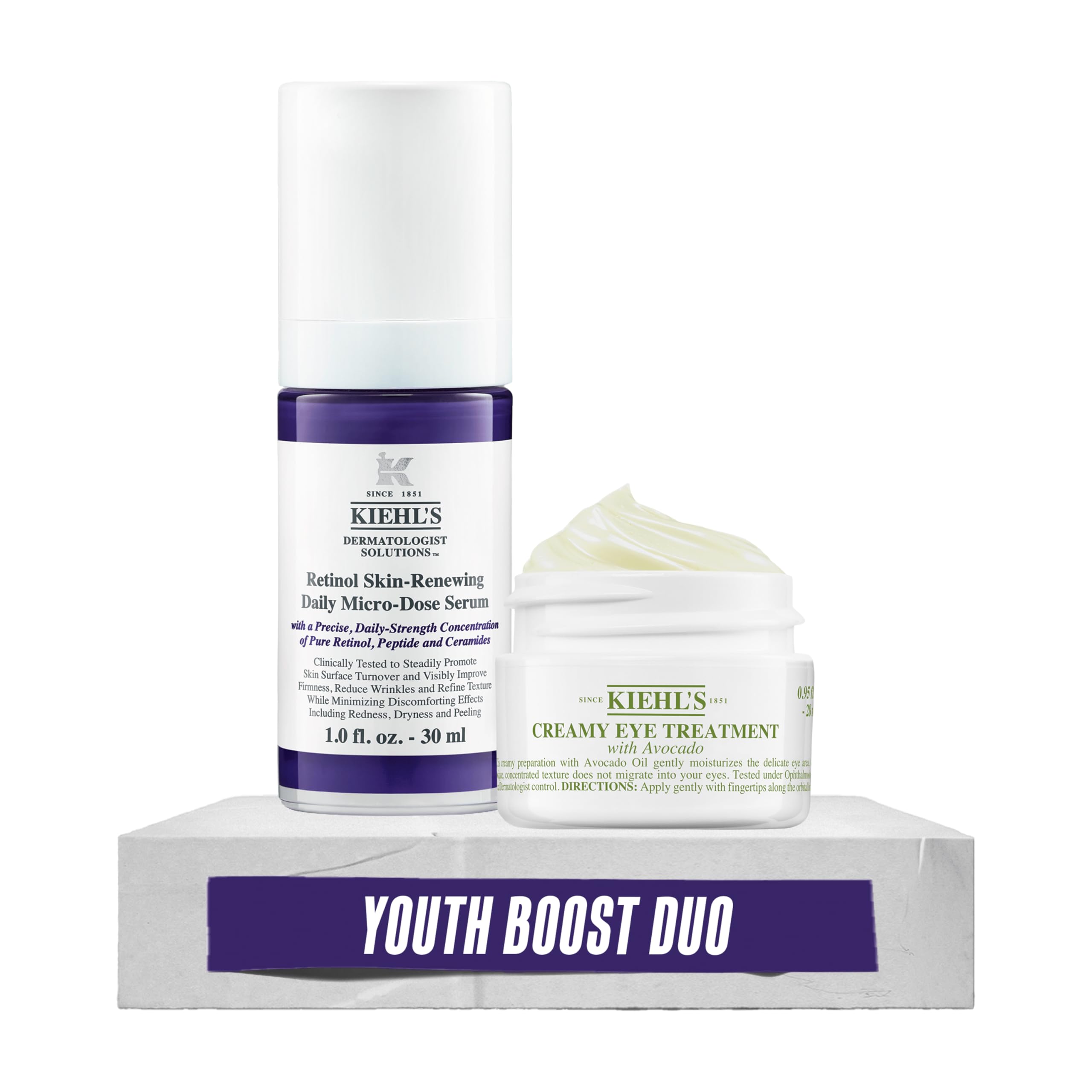 KIEHL'S Avocado Eye Cream, 28ml + Retinol Skin-Renewing Daily Micro-Dose Treatment, 30ml, feuchtigkeitsspendende Avocado-Augencreme, straffendes Anti-Aging-Serum
