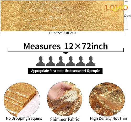 Miniatura 2 de LQIAO 4 caminos de mesa de lentejuelas de 12 x 72 pulgadas, color dorado, para bodas, fiestas, catering, eventos, camino de mesa con purpurina,